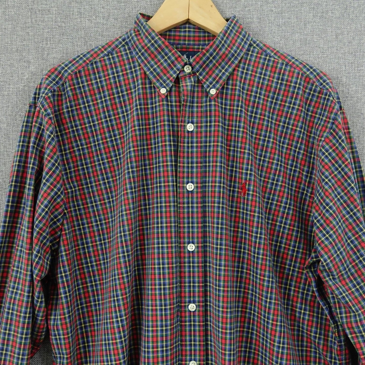 Ralph Lauren Classic Fit Plaid Shirt Red Multicolor Cotton - Size L