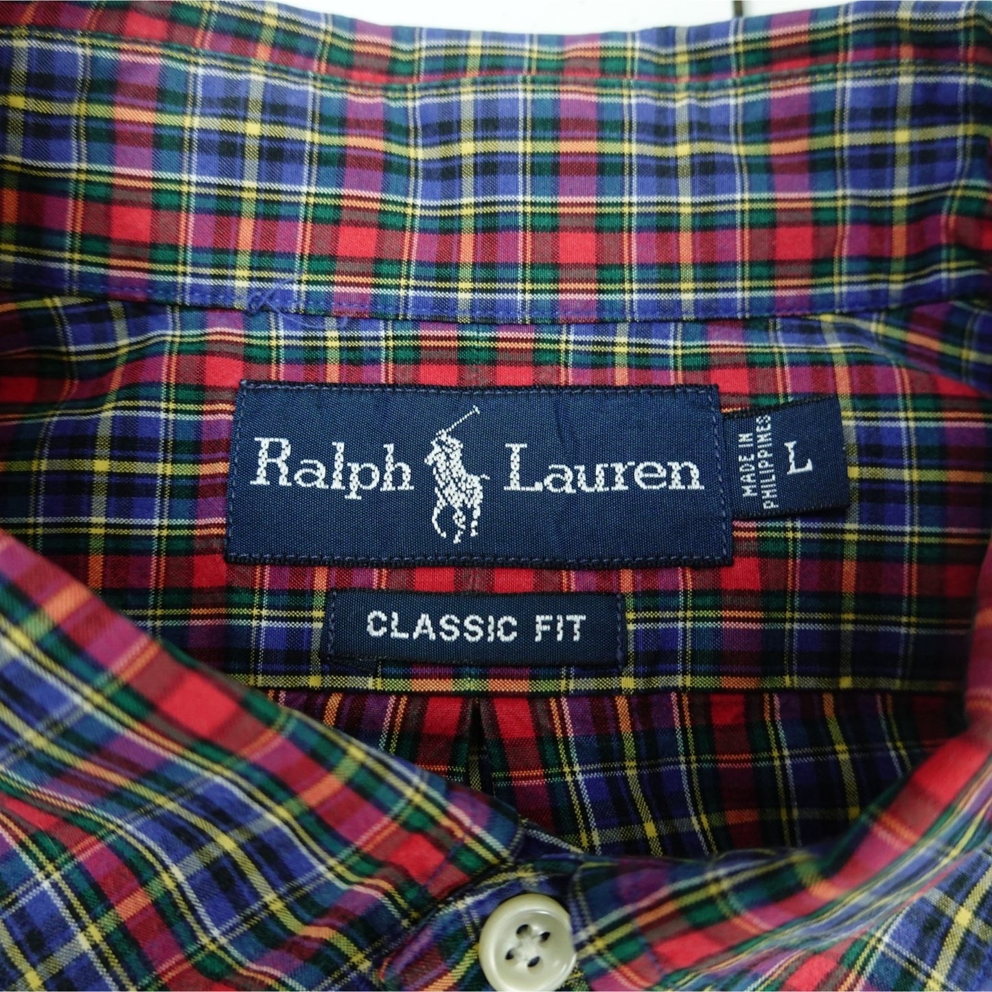 Ralph Lauren Classic Fit Plaid Shirt Red Multicolor Cotton - Size L
