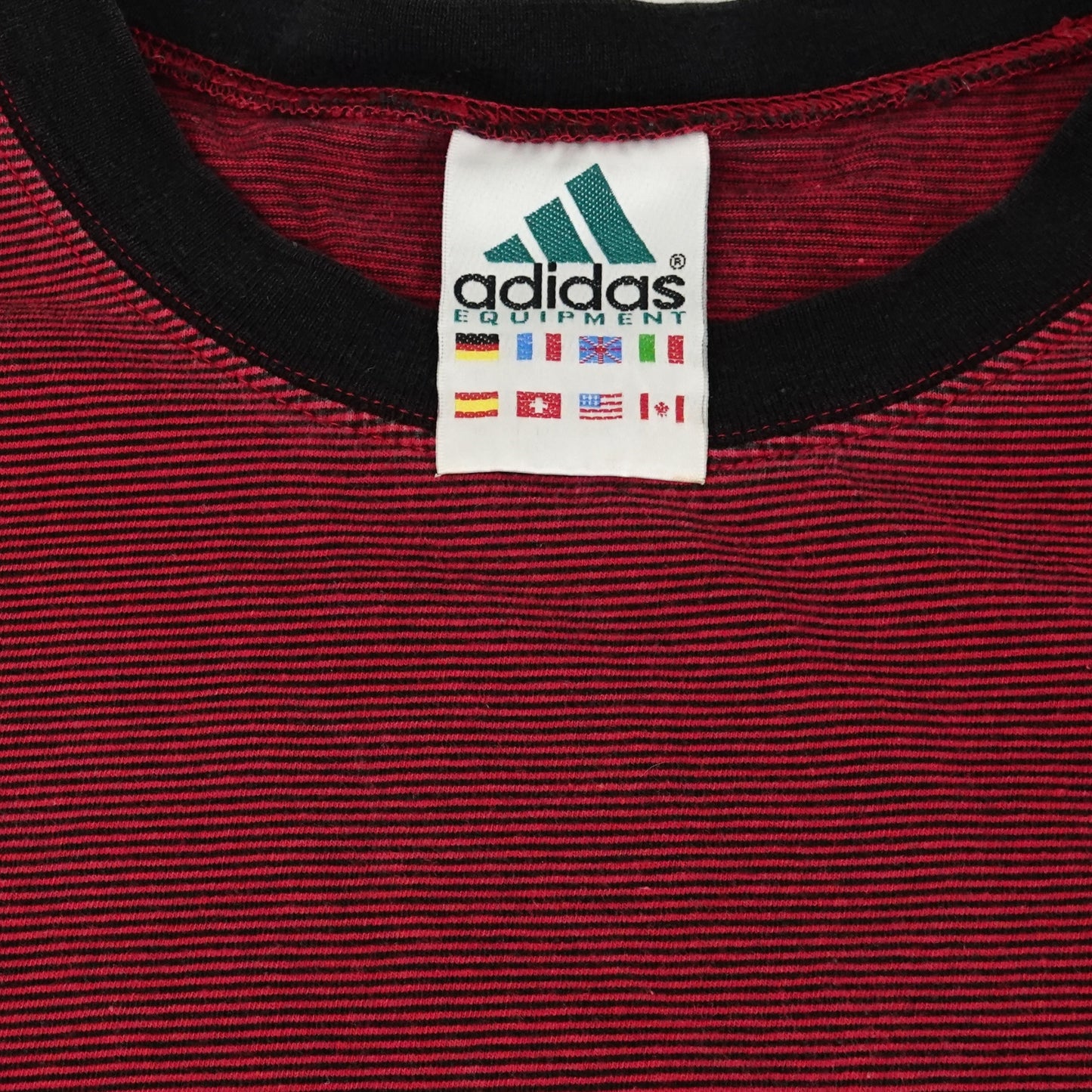 Vintage 90's Adidas Equipment Red Striped T-Shirt - Size 2XL