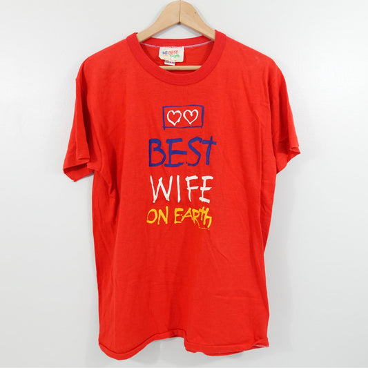 Vintage 1984 Best Wife On Earth Red T-Shirt - Size Medium