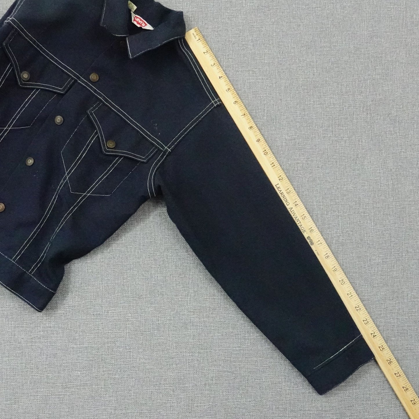 Vintage 80's Levi's Kids Denim Trucker Jacket USA Flag Patch - Youth Size 14