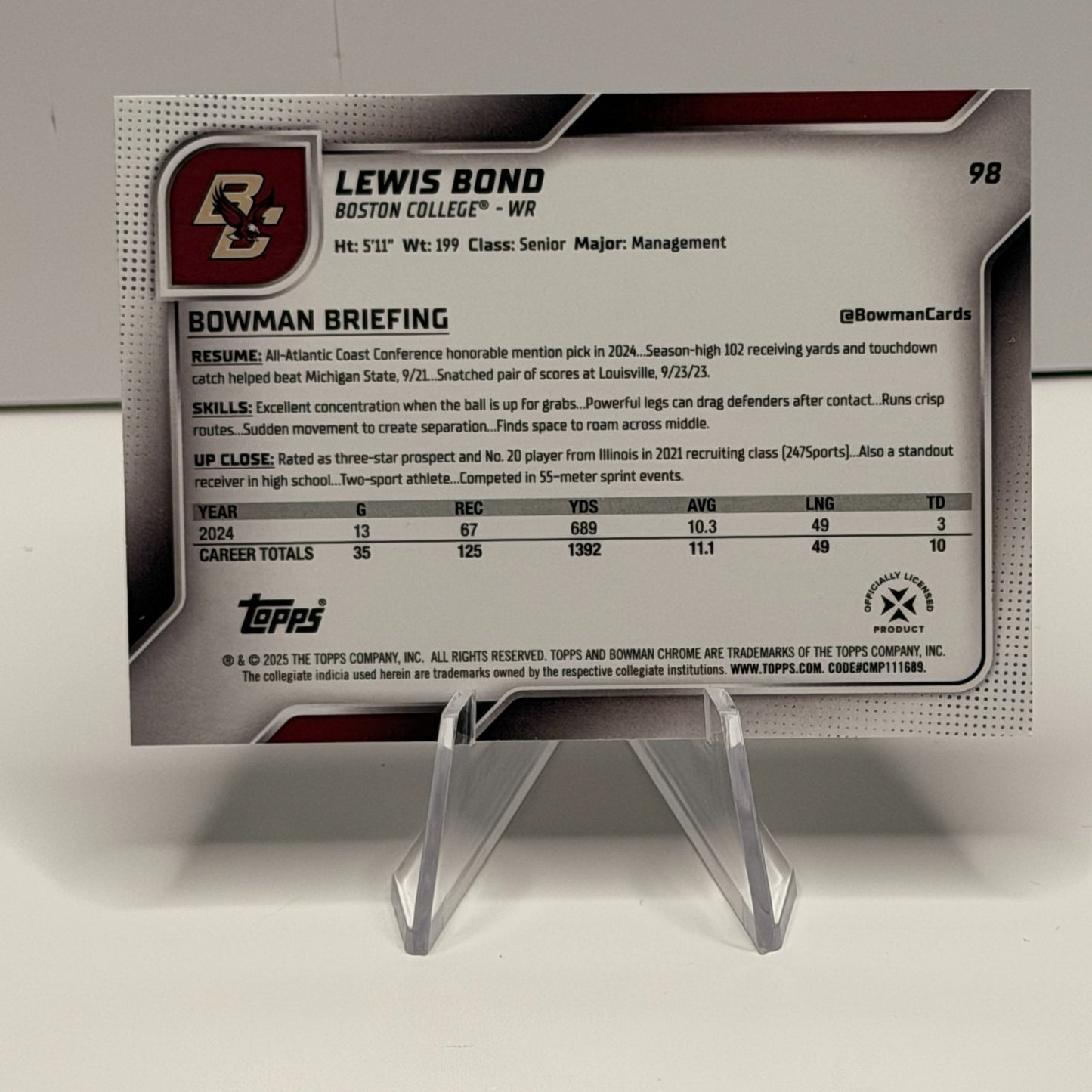 2025 Bowman Chrome U - Lewis Bond #98 Boston College