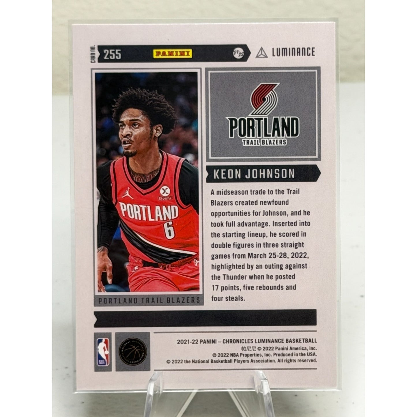 2021-22 Panini Chronicles Luminance Keon Johnson (RC) #255