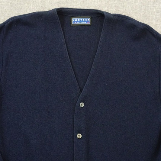 Vintage 80s Jantzen Classics Navy Blue Cardigan Grandpa Sweater - Size M