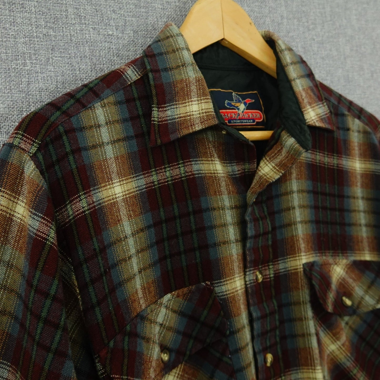 Vintage Back Packer Sportswear Multicolor Plaid Lined Flannel Shirt - Size M
