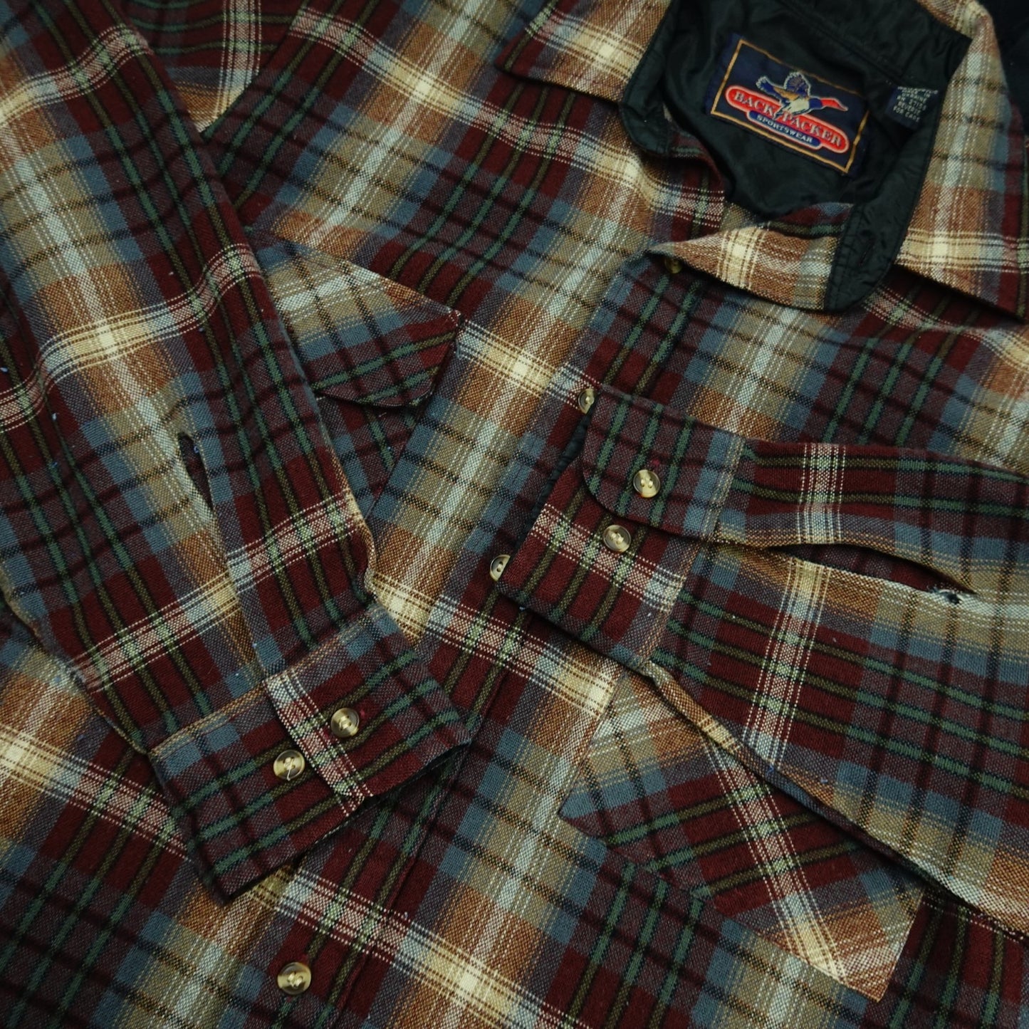 Vintage Back Packer Sportswear Multicolor Plaid Lined Flannel Shirt - Size M