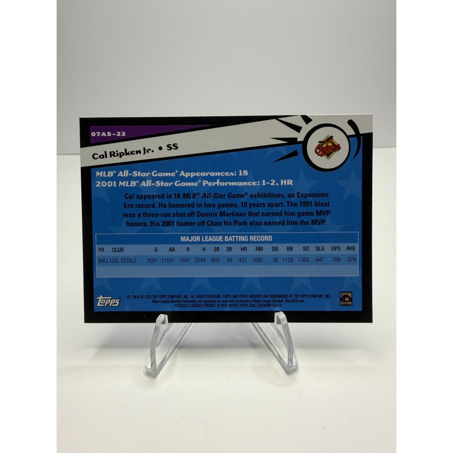 2025 Topps Archives - 2007 Topps All-Stars Cal Ripken Jr. #07AS-22