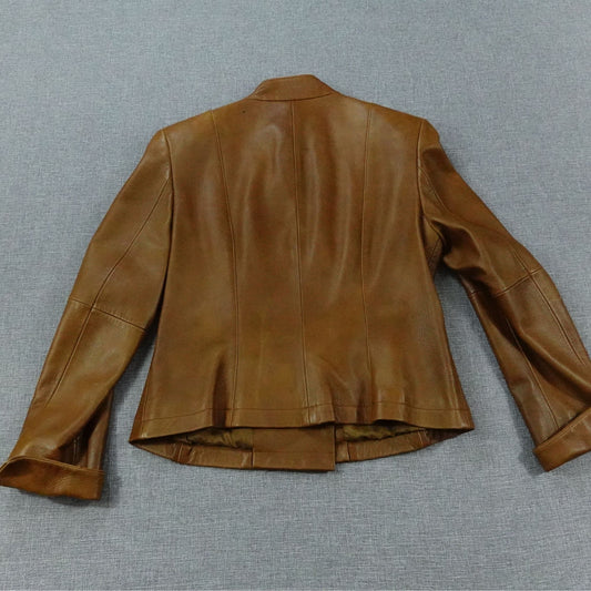 Worth Women’s Leather Moto Jacket Size 10 Brown Asymmetrical Zip