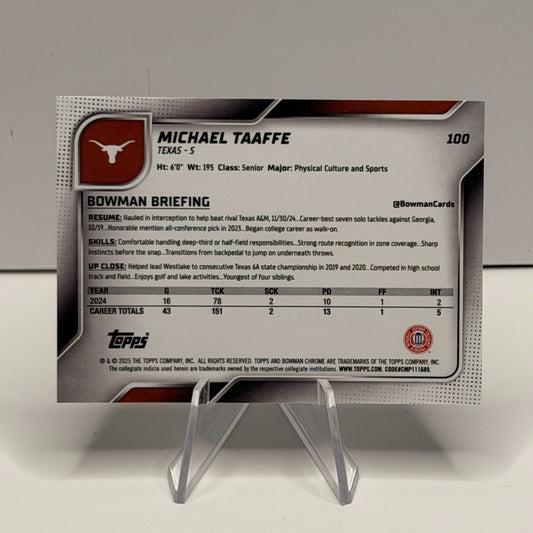 2025 Bowman Chrome U - Michael Taaffe #100 Texas Longhorns