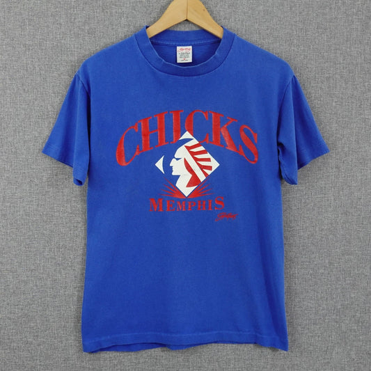 Vintage 90s Memphis Chicks Baseball Blue T-Shirt Made In USA - Size Small
