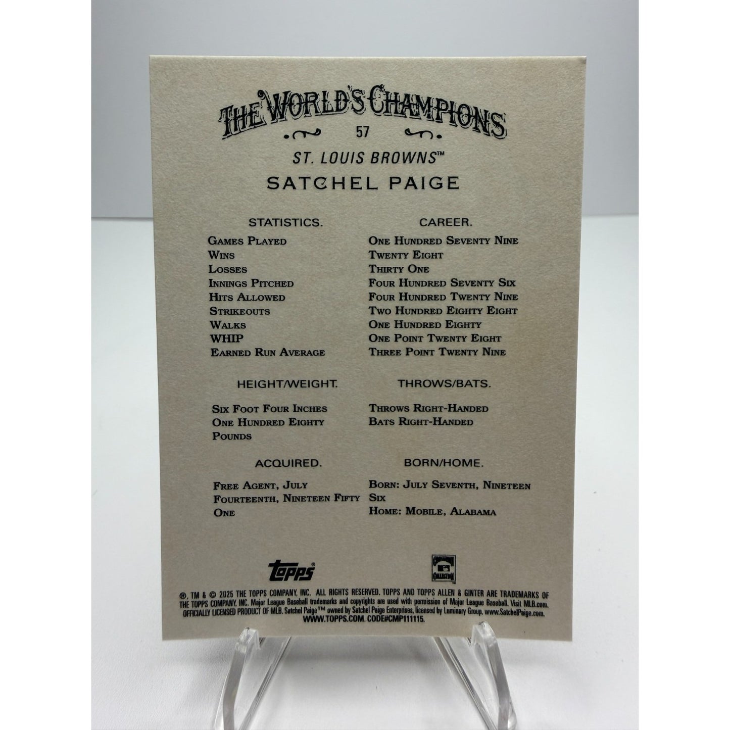 2025 Topps Allen & Ginter - Satchel Paige #57