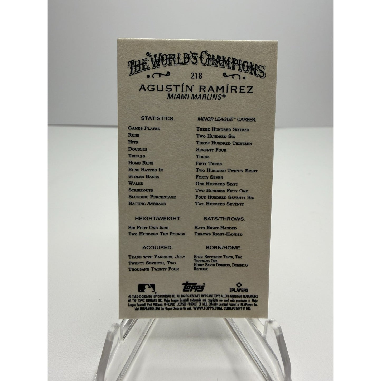 2025 Topps Allen & Ginter - Agustin Ramirez (RC) Mini #218
