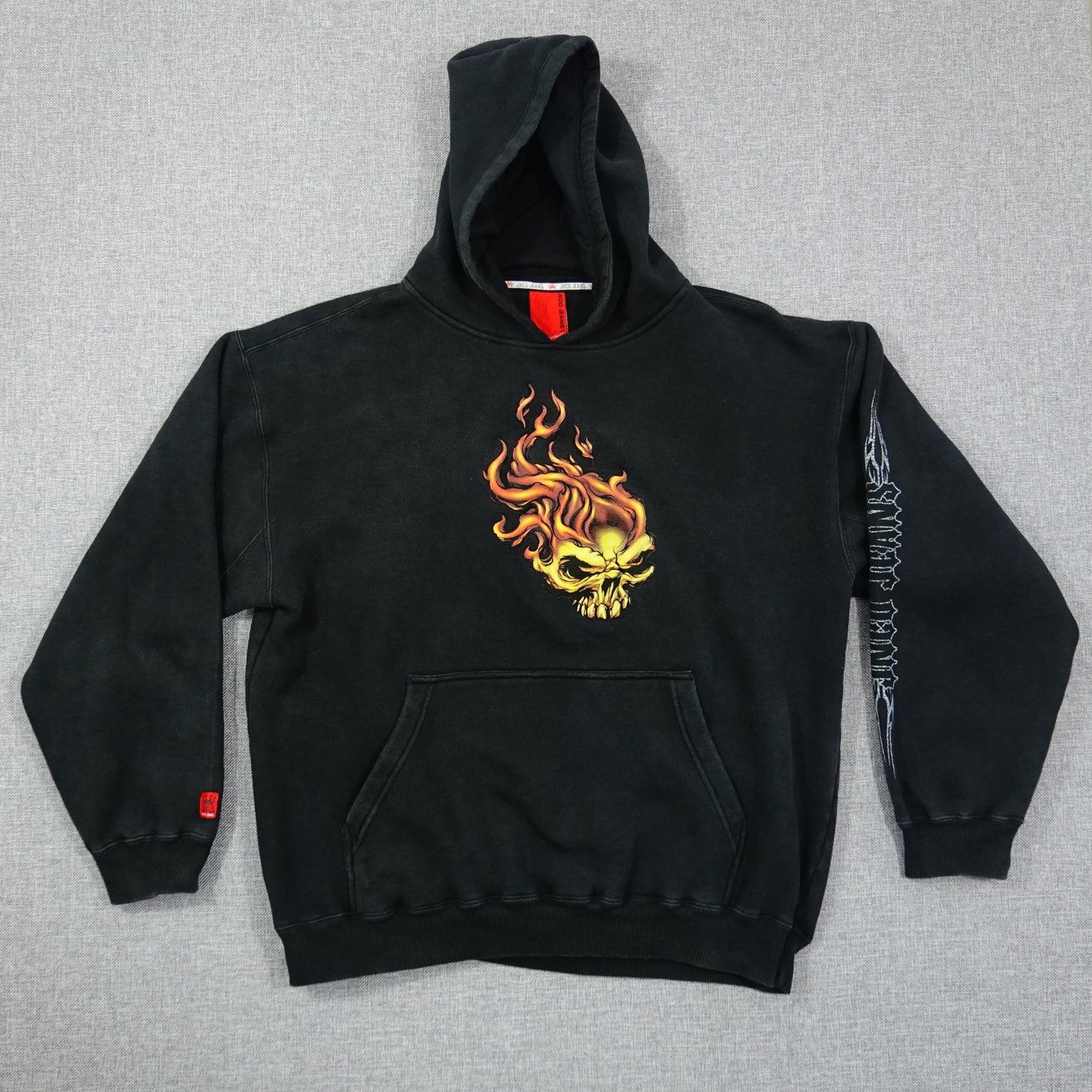 Vintage Y2K JNCO Jeans Flame Skull Black Hoodie - Size XL