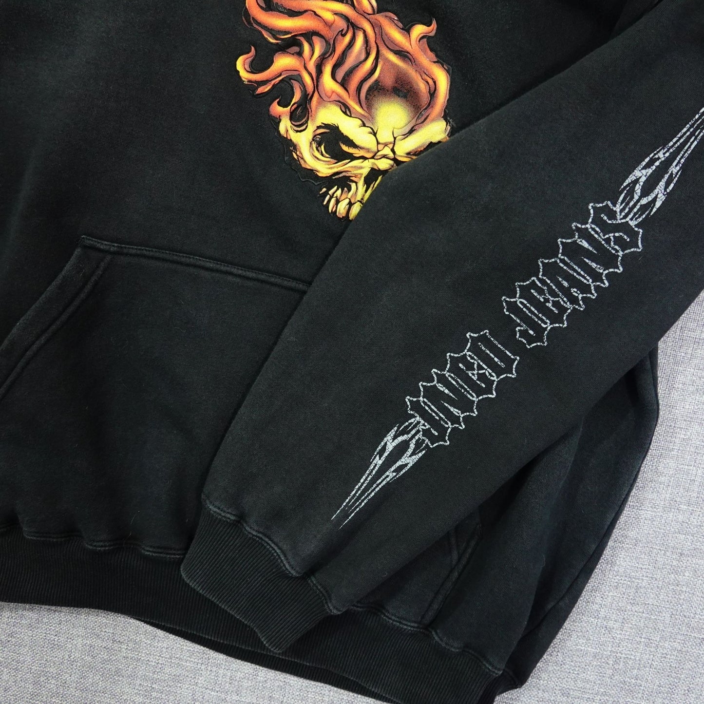 Vintage Y2K JNCO Jeans Flame Skull Black Hoodie - Size XL