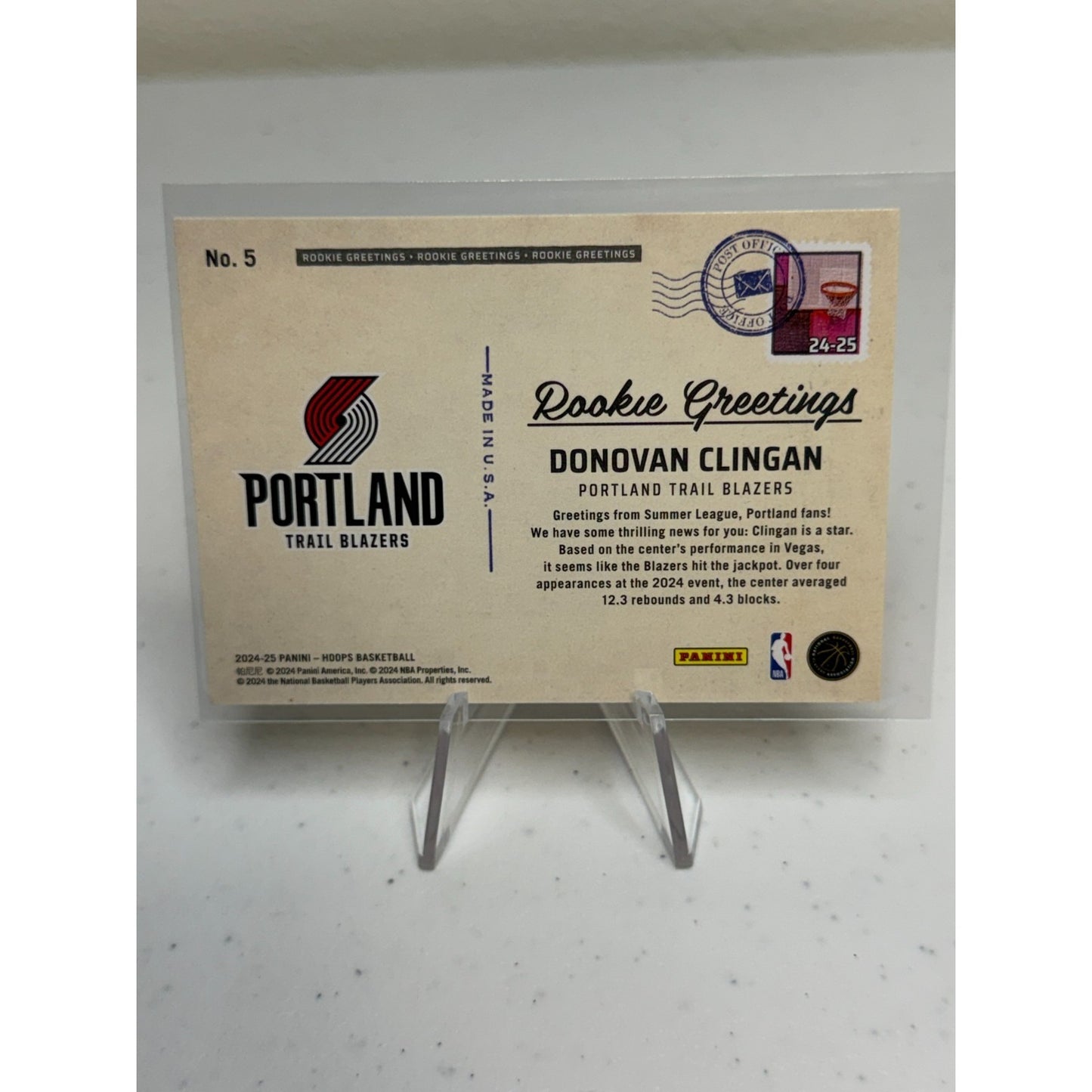 2024-25 NBA Hoops Donovan Clingan Rookie Greetings #5