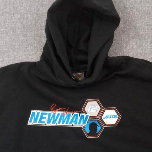 Vintage Y2K Ryan Newman #12 Alltel NASCAR Hoodie Black Pullover Size XL