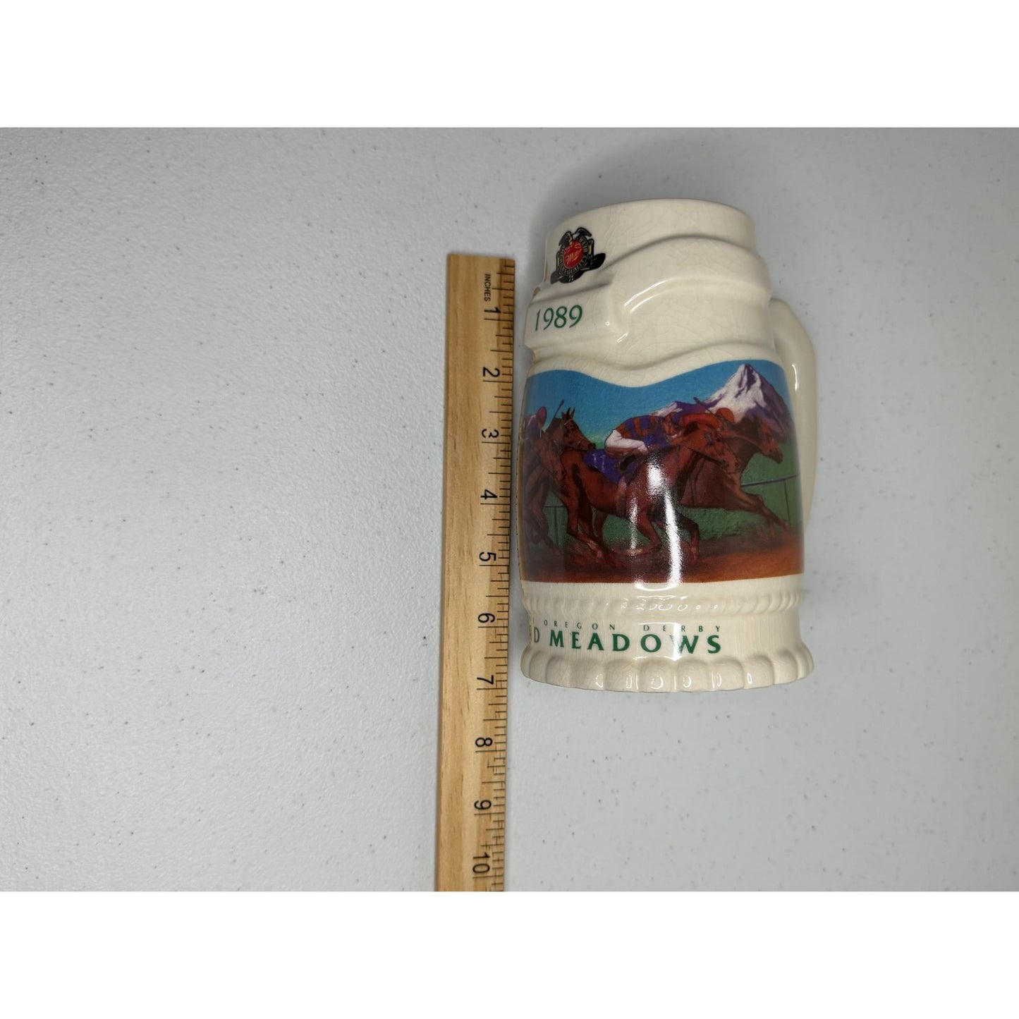 VTG 1989 Miller High Life Portland Meadows Oregon Derby 16oz Beer Stein