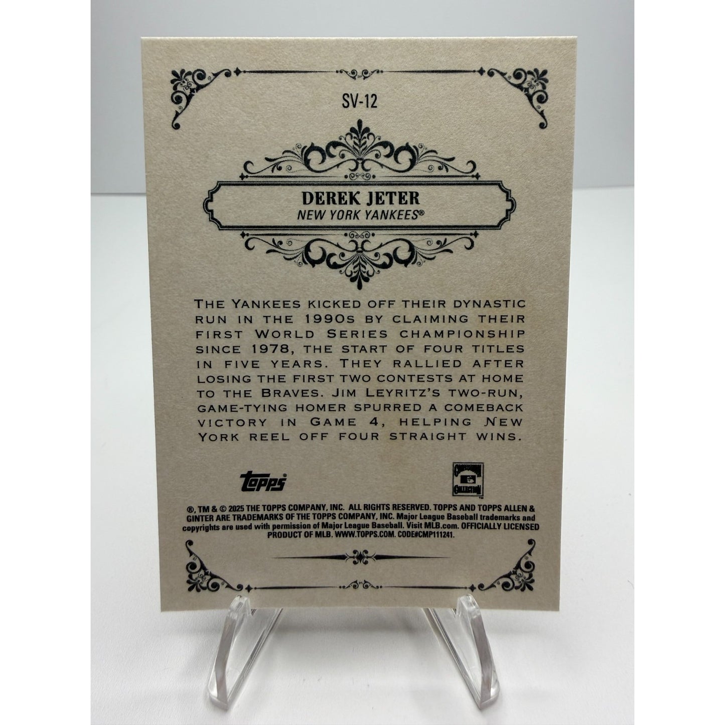 2025 Topps Allen & Ginter - Derek Jeter #SV-12 Yankees Win World Series