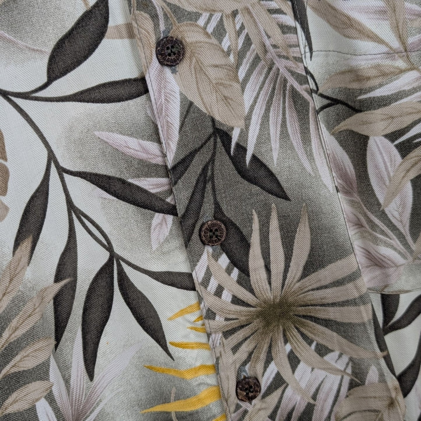 Caribbean Joe Hawaiian Shirt - Size M - Yellow Gray Palm Leaf Rayon
