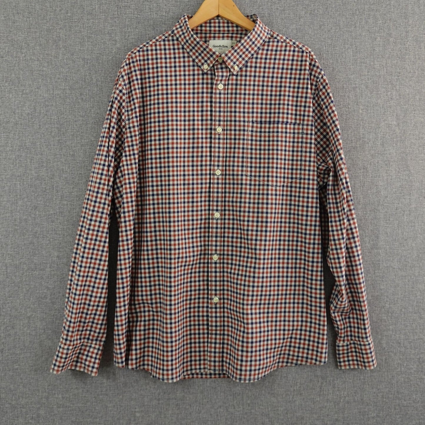 Goodfellow & Co Red Navy White Long Sleeve Gingham Shirt - Size 2XL