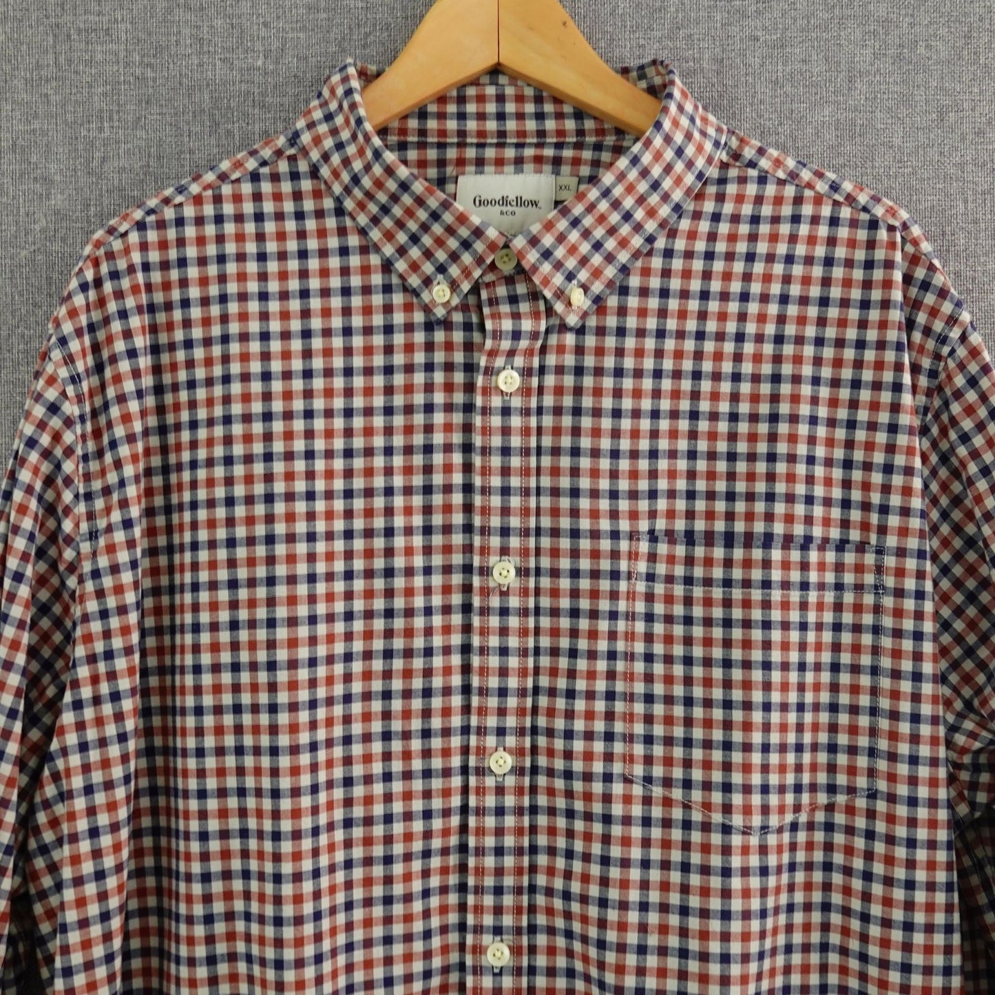 Goodfellow & Co Red Navy White Long Sleeve Gingham Shirt - Size 2XL