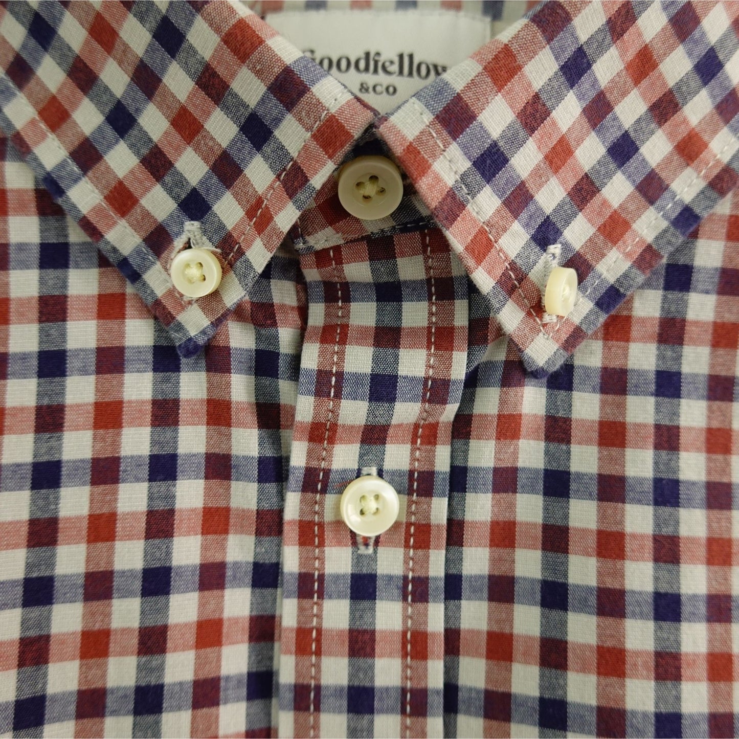 Goodfellow & Co Red Navy White Long Sleeve Gingham Shirt - Size 2XL