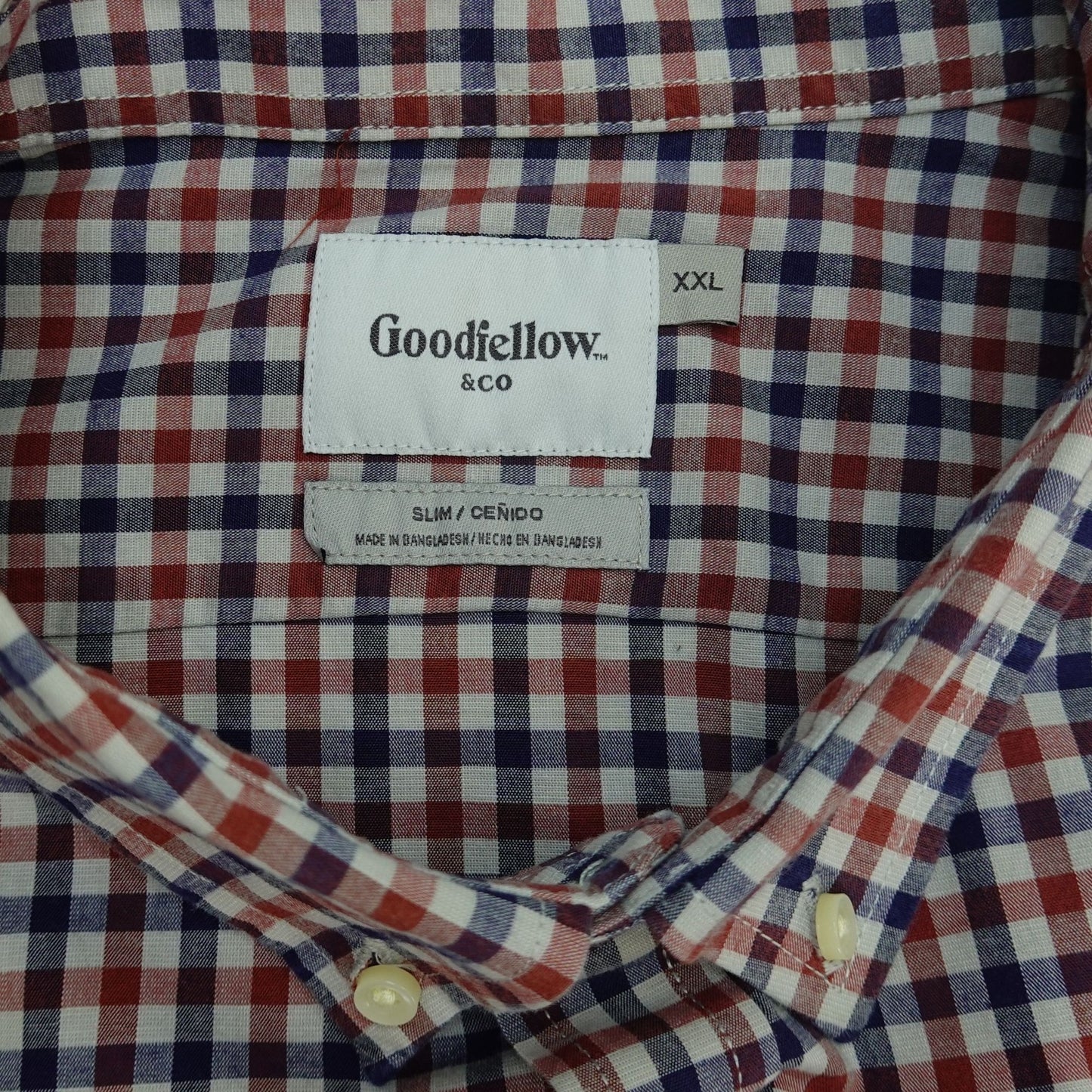 Goodfellow & Co Red Navy White Long Sleeve Gingham Shirt - Size 2XL