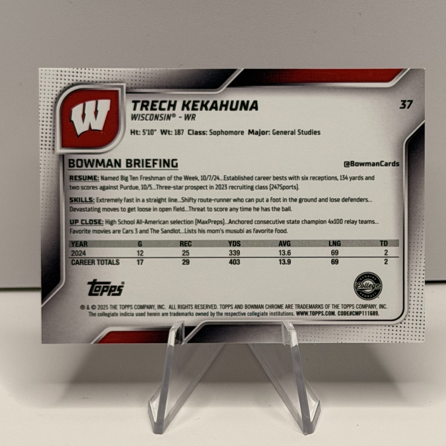 2025 Bowman Chrome U - Trech Kekahuna Pink Lava Refractor #37 Wisconsin Badgers