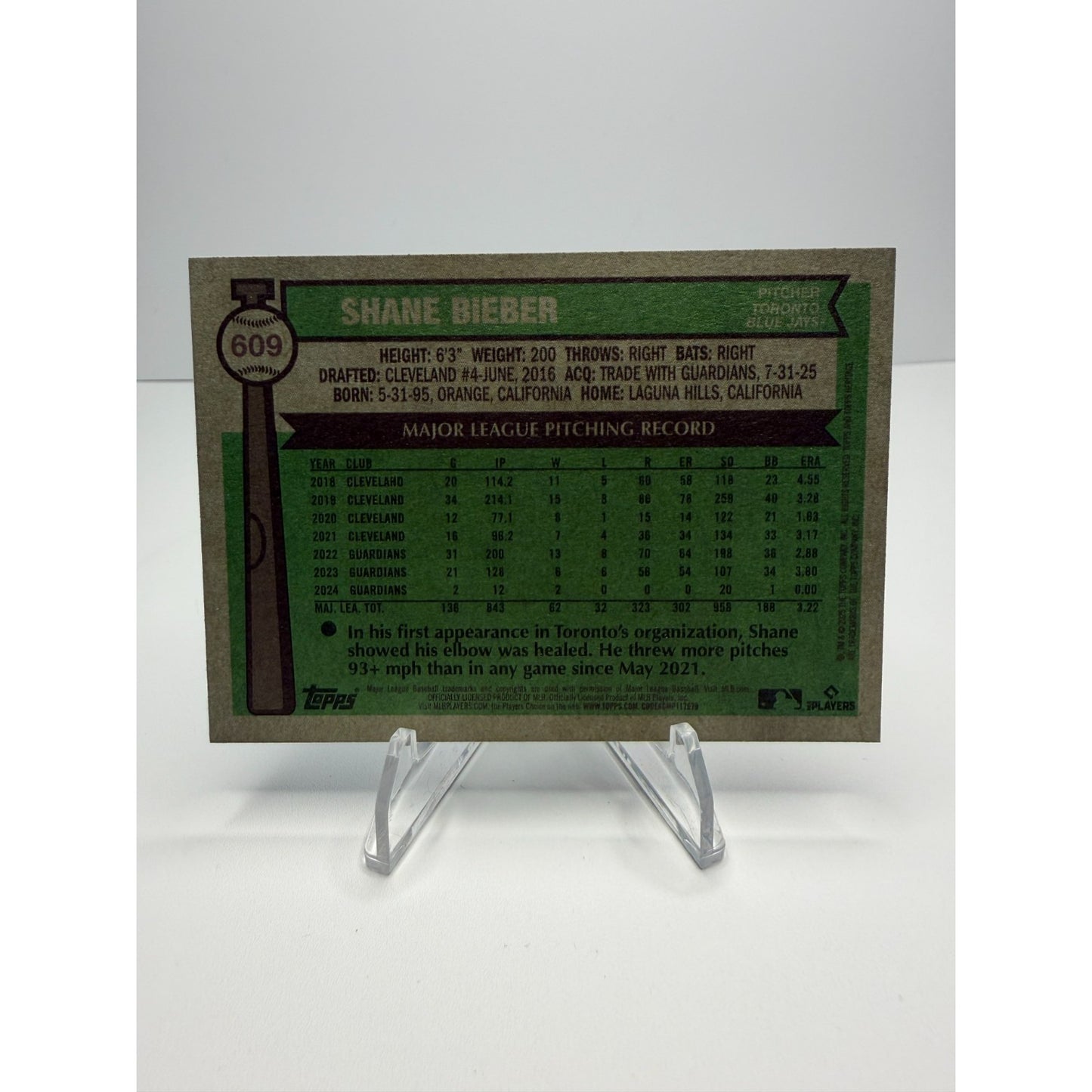 2025 Topps Heritage - Shane Bieber Blue Border #609