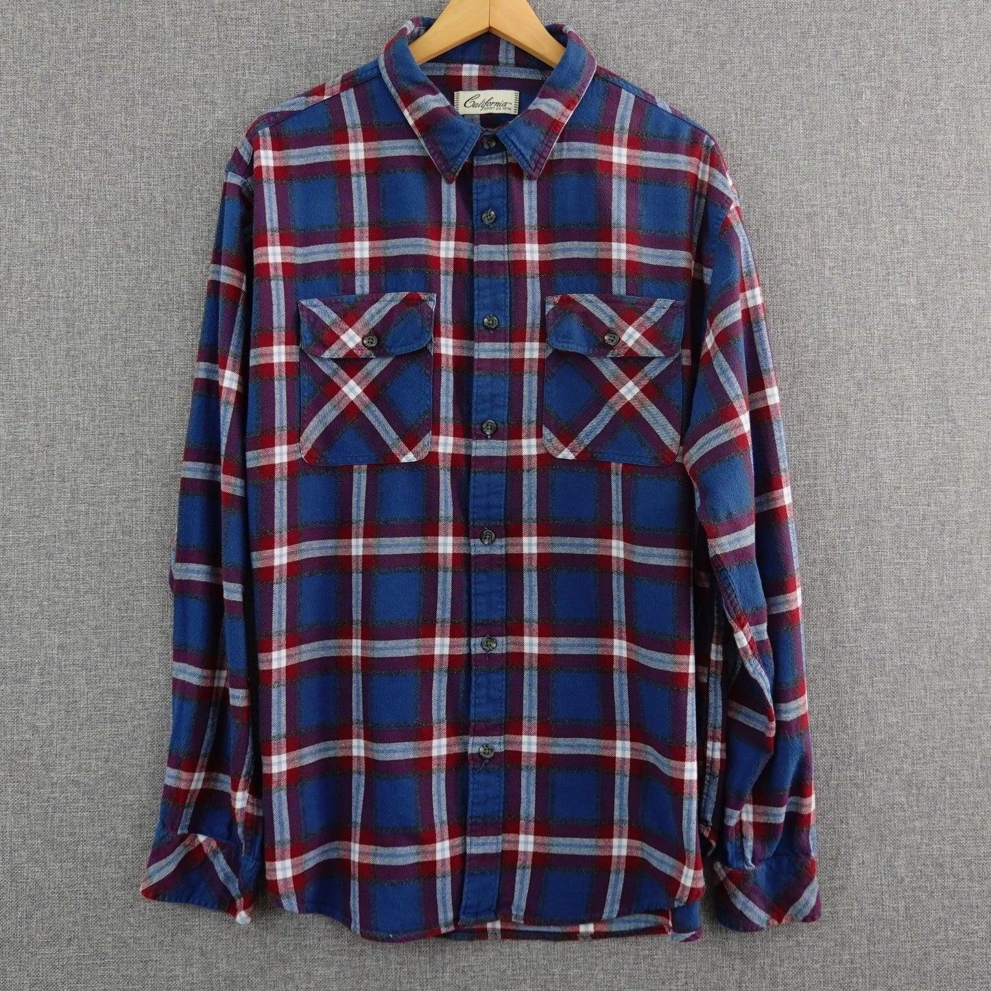 California Shirt Co. Blue Plaid Long Sleeve Flannel - Size XL
