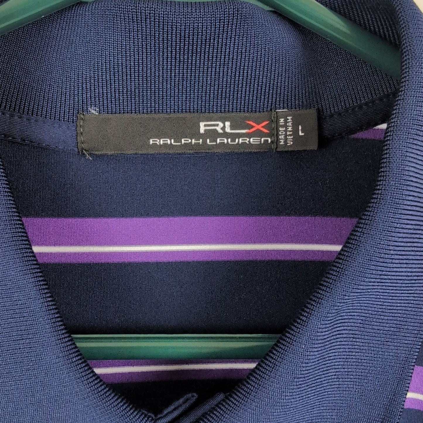 RLX Ralph Lauren Golf Polo Shirt L Navy Purple Stripe Performance Stretch