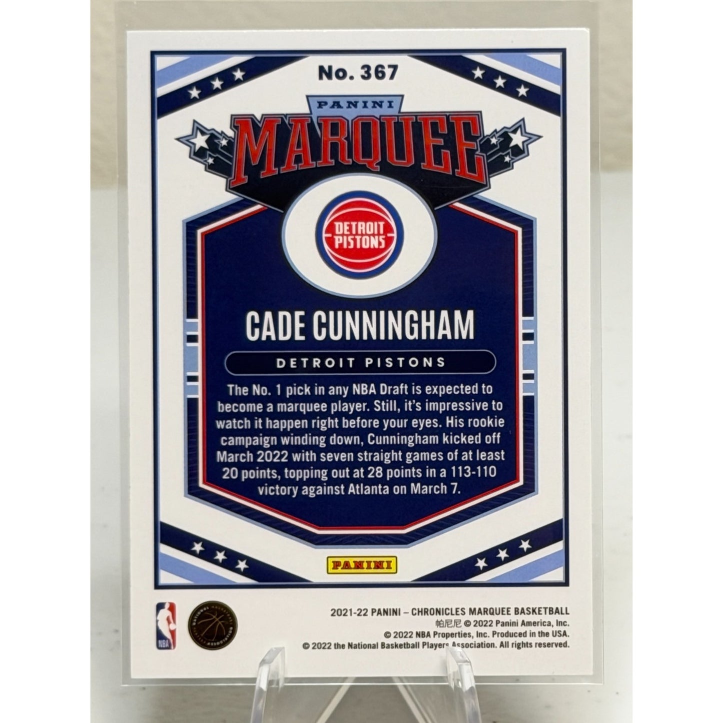 2021-22 Panini Chronicles Marquee Cade Cunningham Holo Foil (RC) #367