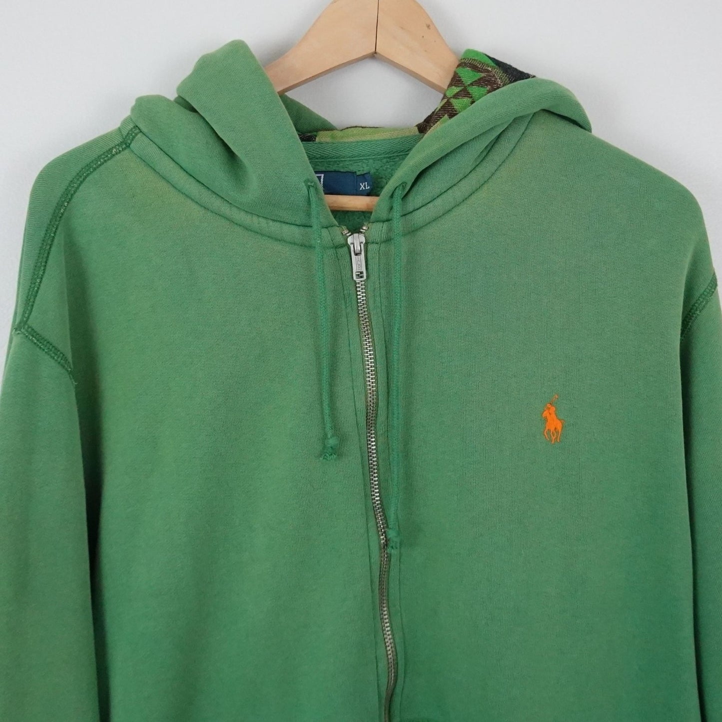 Vintage Polo Ralph Lauren Green Aztec Lined Zip Hoodie - Size XL