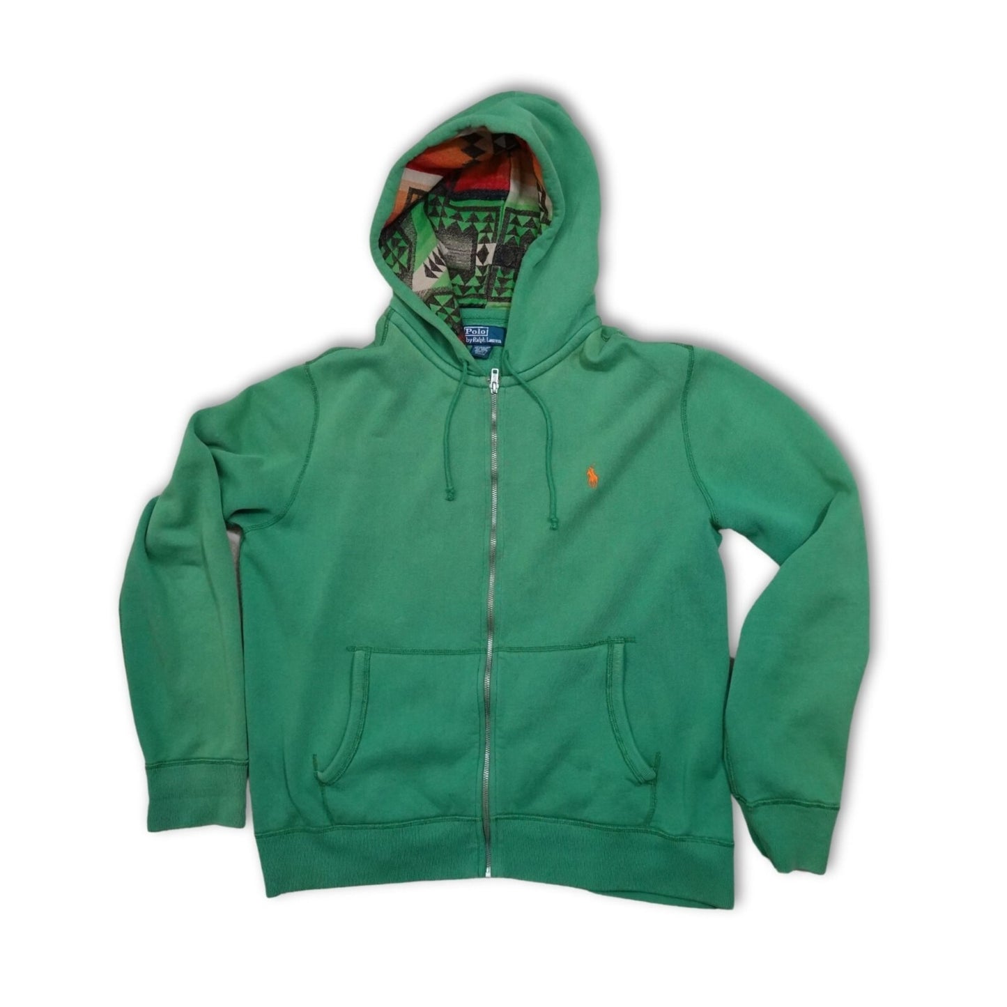 Vintage Polo Ralph Lauren Green Aztec Lined Zip Hoodie - Size XL