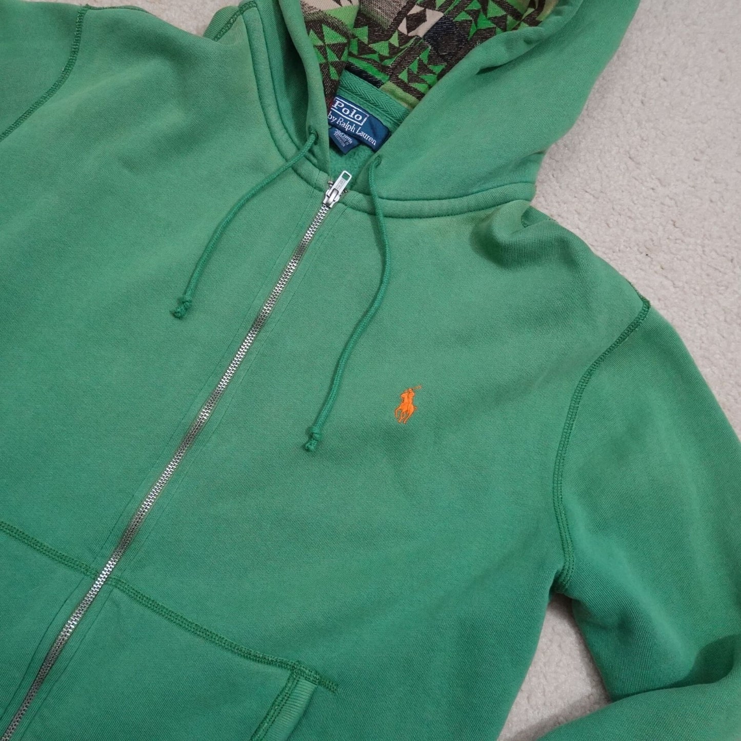 Vintage Polo Ralph Lauren Green Aztec Lined Zip Hoodie - Size XL