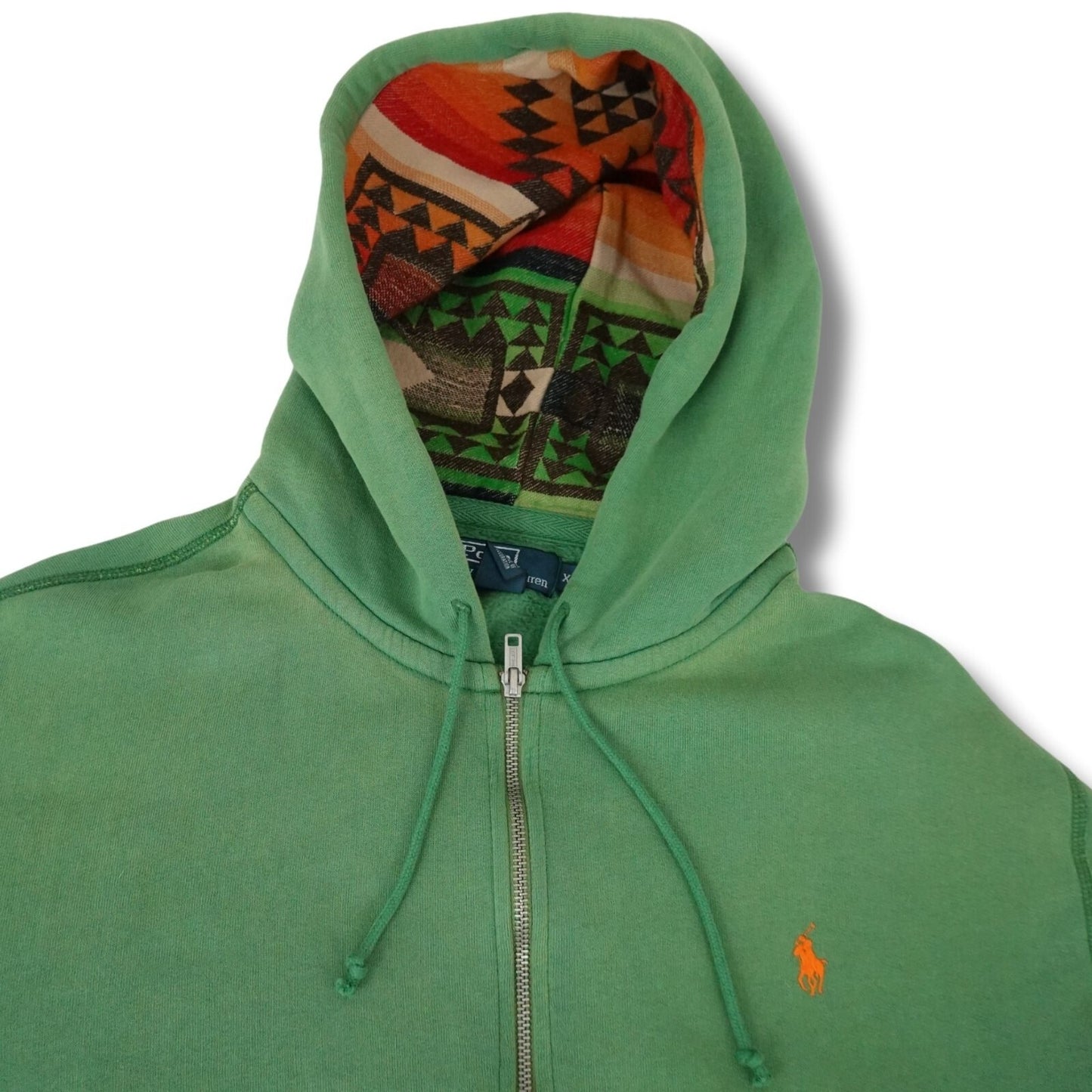 Vintage Polo Ralph Lauren Green Aztec Lined Zip Hoodie - Size XL