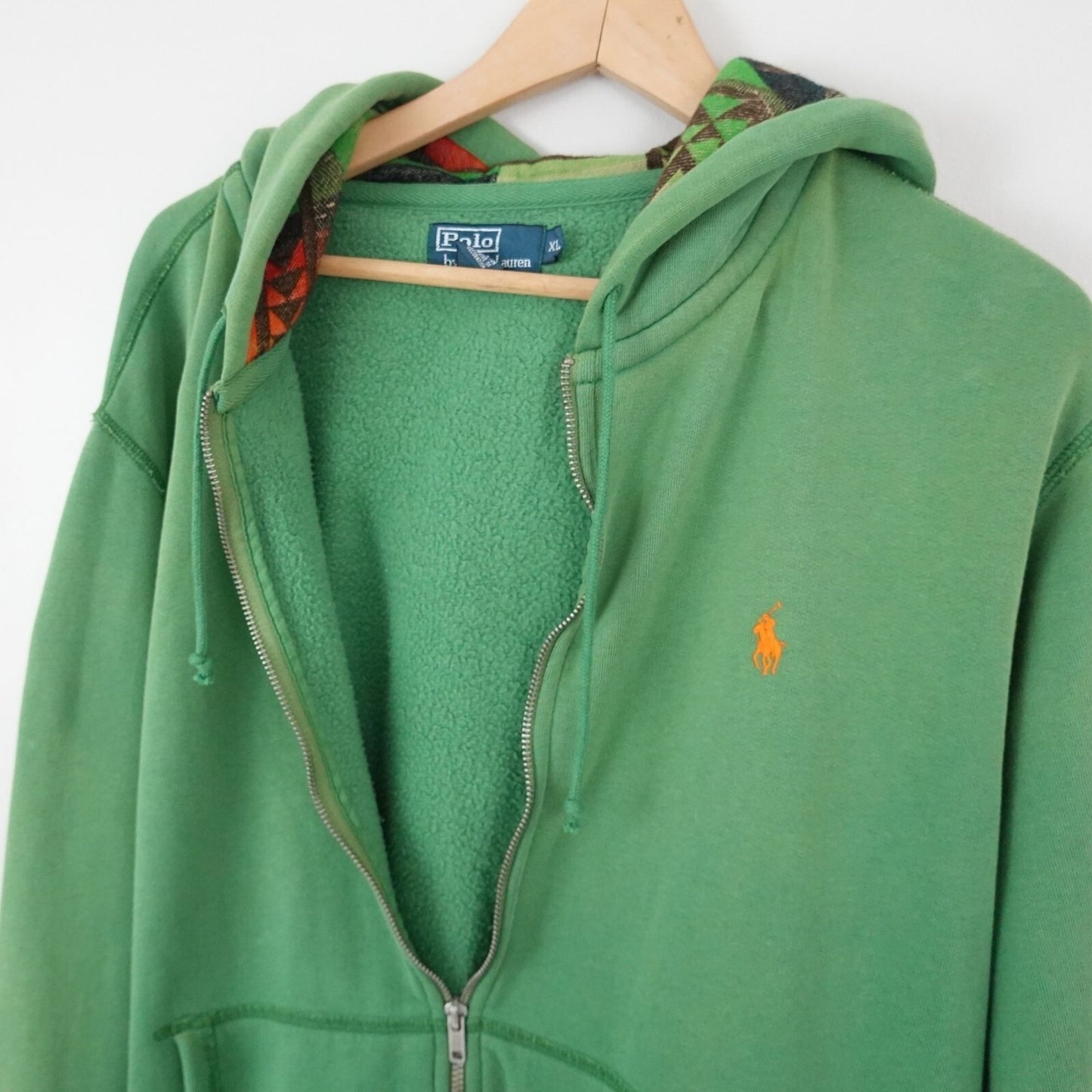 Vintage Polo Ralph Lauren Green Aztec Lined Zip Hoodie - Size XL