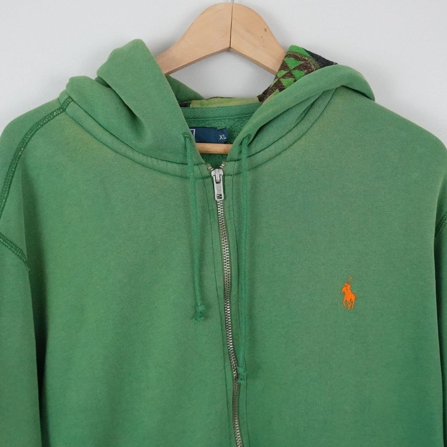 Vintage Polo Ralph Lauren Green Aztec Lined Zip Hoodie - Size XL