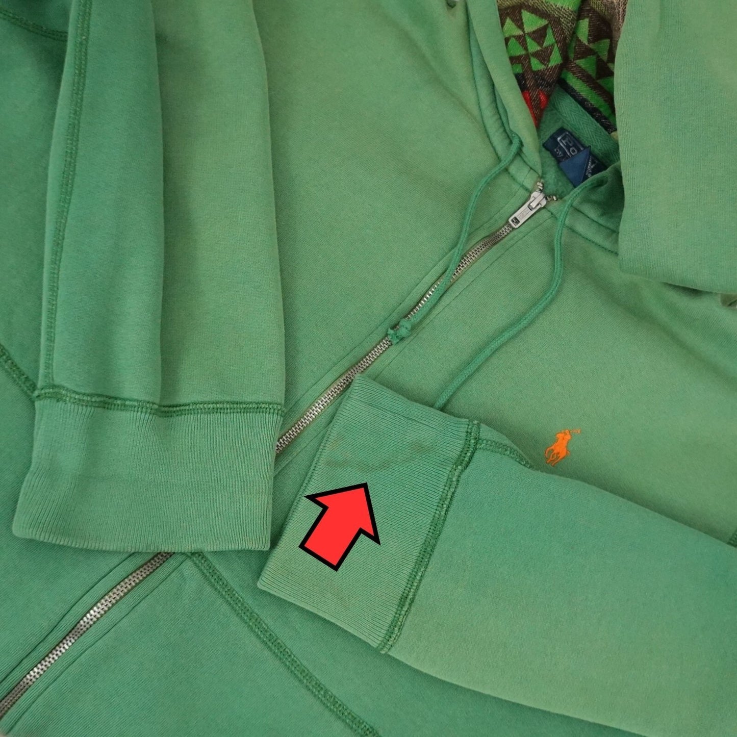 Vintage Polo Ralph Lauren Green Aztec Lined Zip Hoodie - Size XL