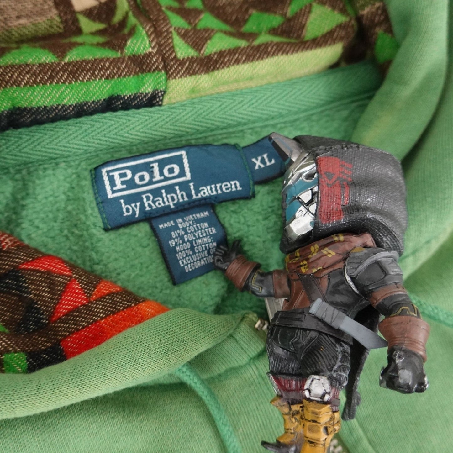Vintage Polo Ralph Lauren Green Aztec Lined Zip Hoodie - Size XL