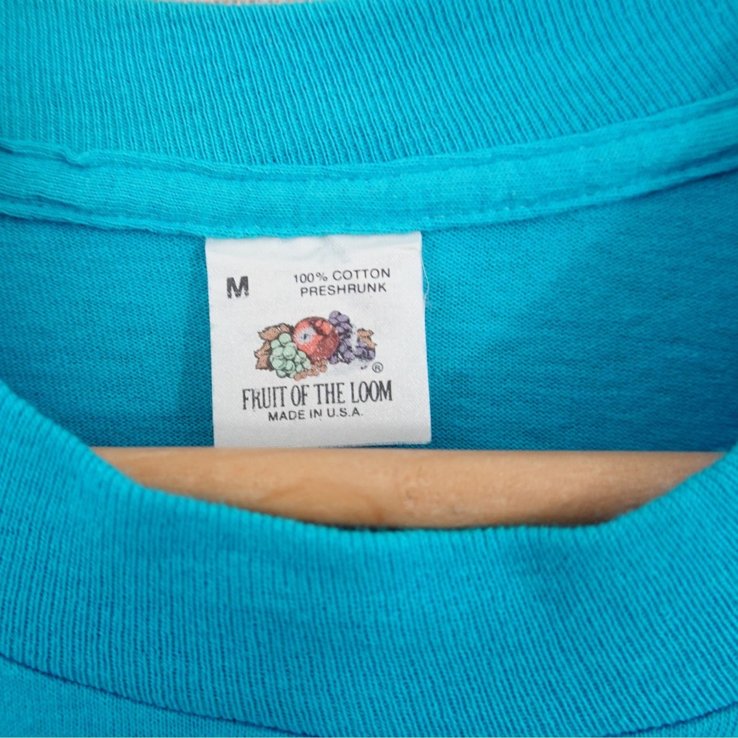Vintage 80's Single Stitch FOTL Aqua Blue Blank Pocket T-Shirt - Size S