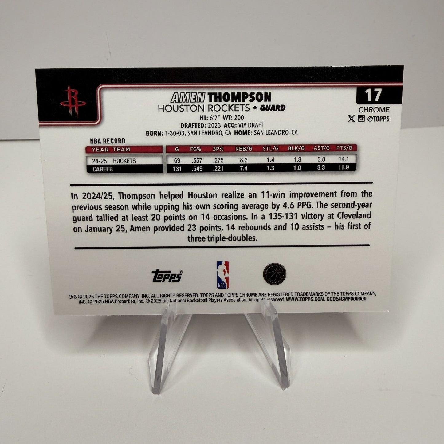 2025-26 Topps Chrome Basketball Amen Thompson #17 X-Fractor Refractor