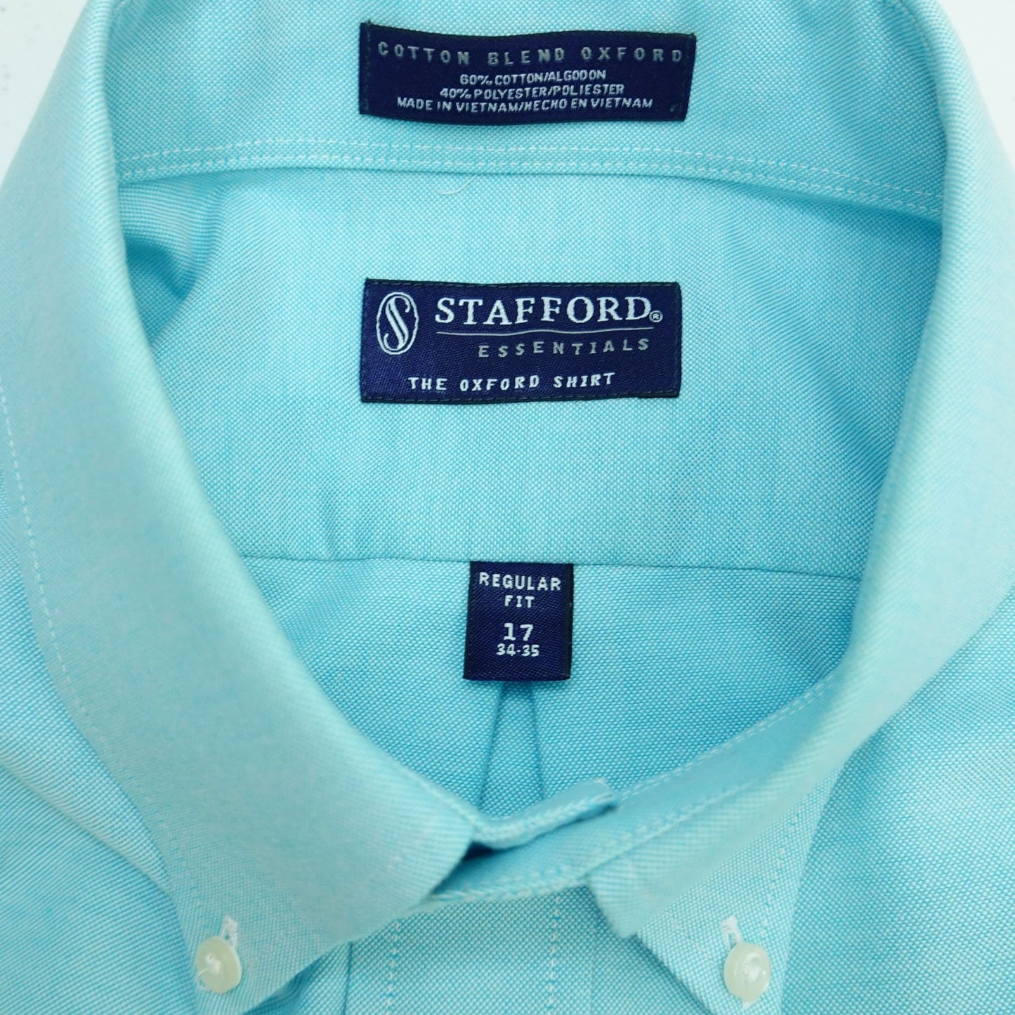 Stafford Oxford Long Sleeve Regular Fit Dress Shirt Aqua Blue - Size 17 34/35