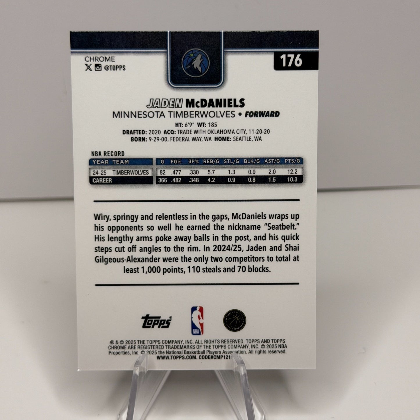 2025-26 Topps Chrome - Jaden McDaniels #176 X-Fractor Refractor