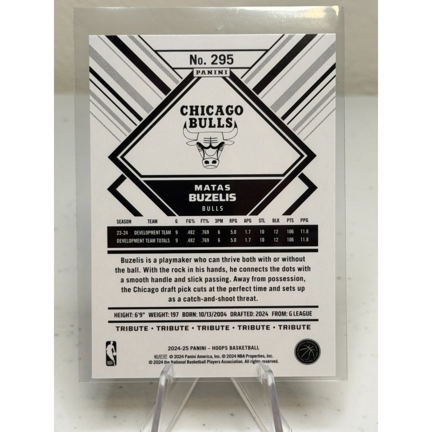 2024-25 Panini NBA Hoops Tribute Matas Buzelis (RC) #295 - Chicago Bulls