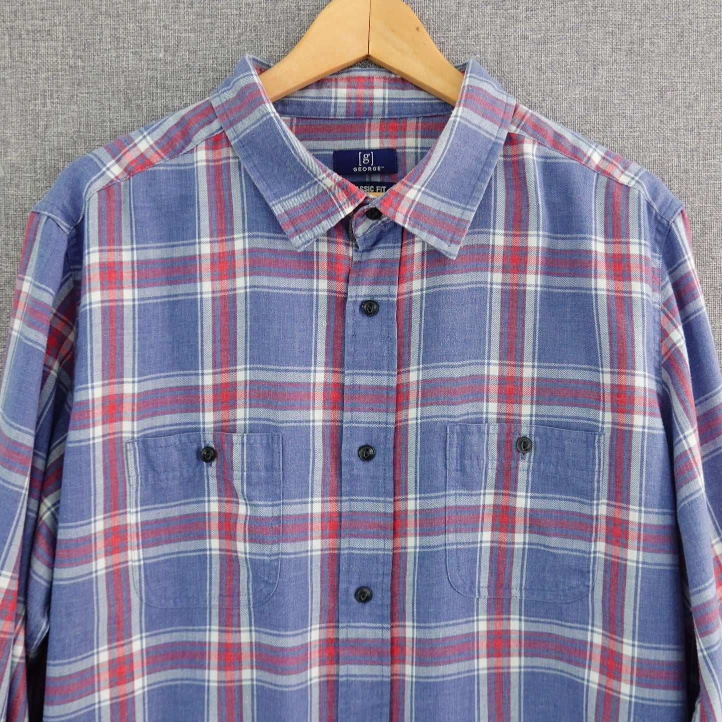 George Blue Red White Plaid Long Sleeve Shirt - Size XL