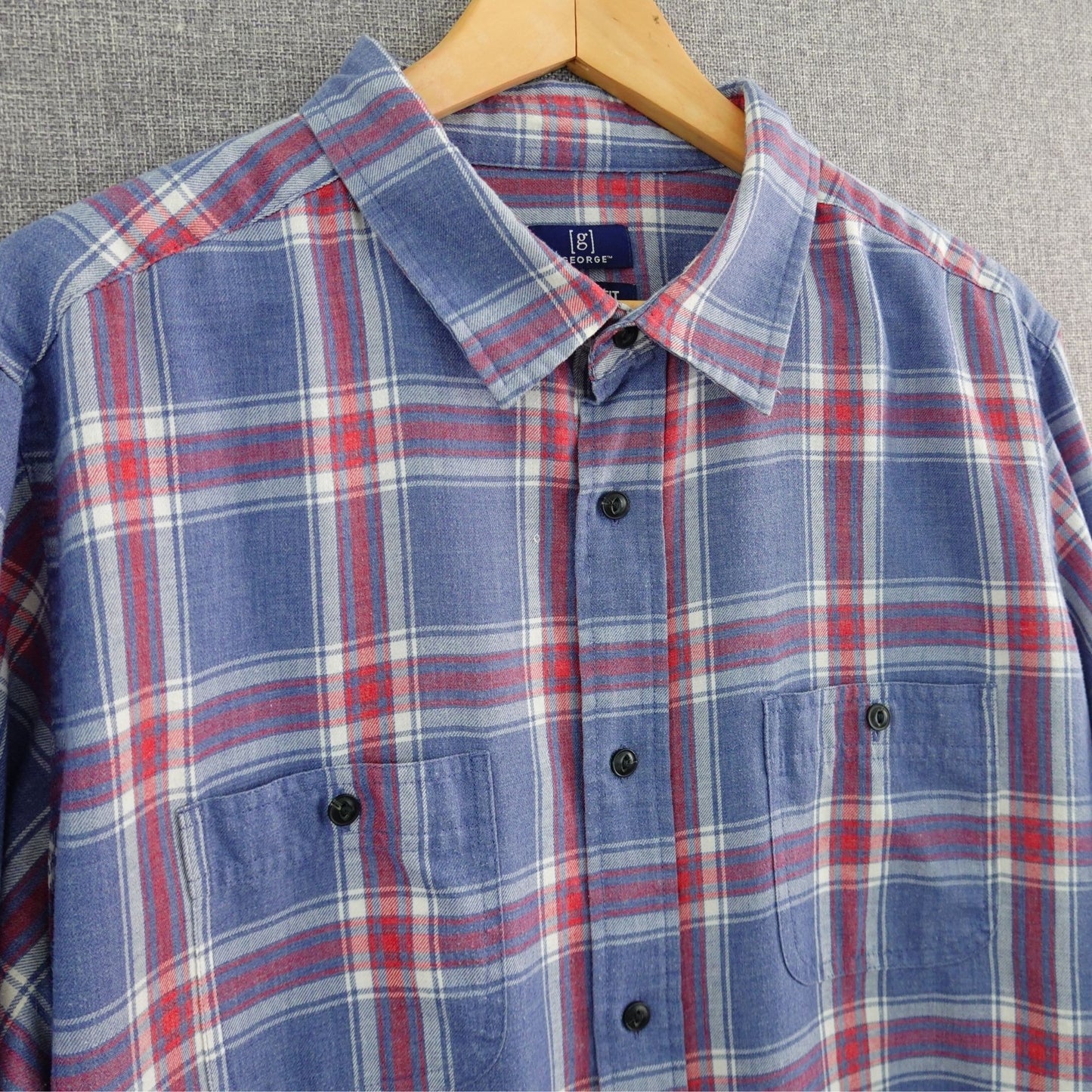 George Blue Red White Plaid Long Sleeve Shirt - Size XL