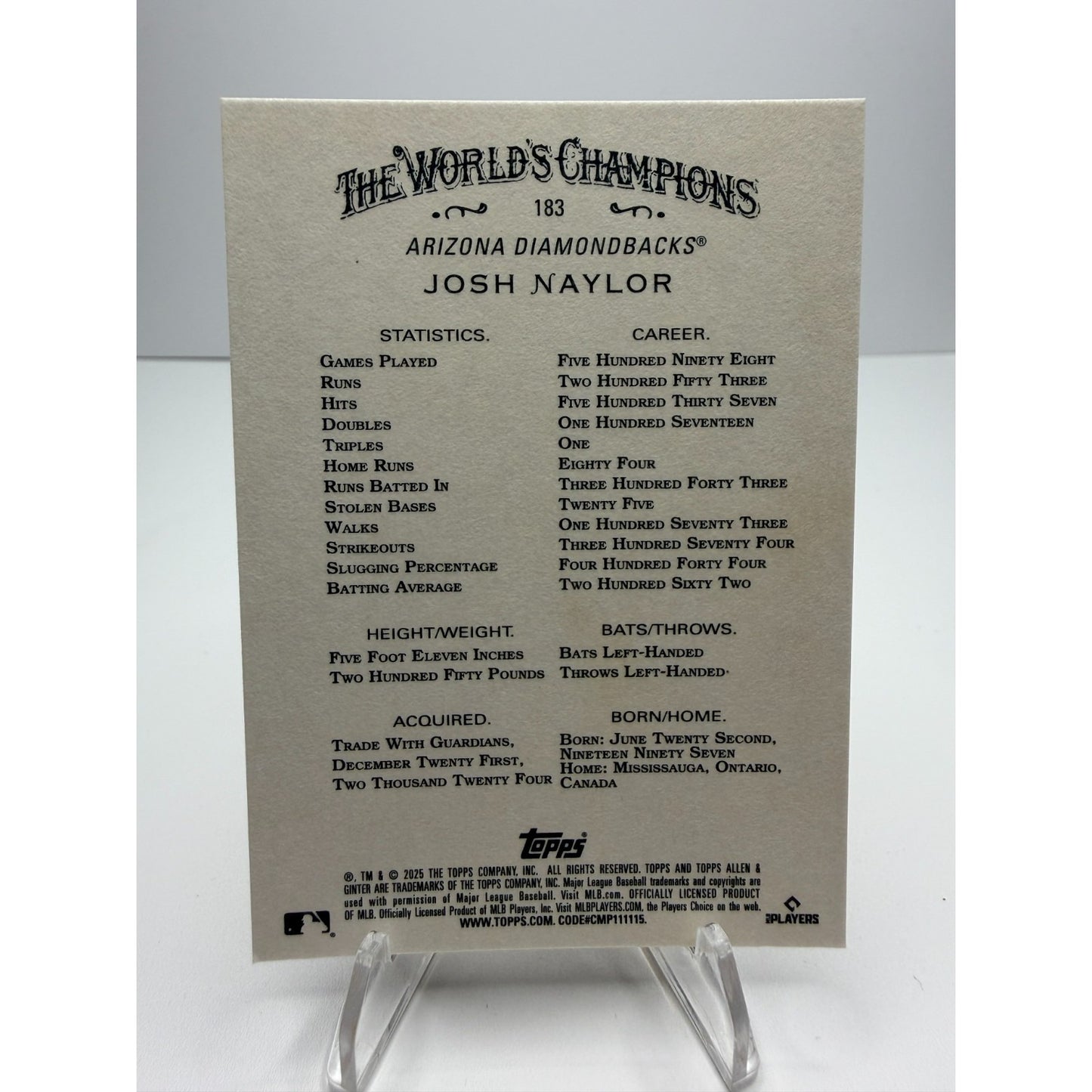 2025 Topps Allen & Ginter - Josh Naylor #183
