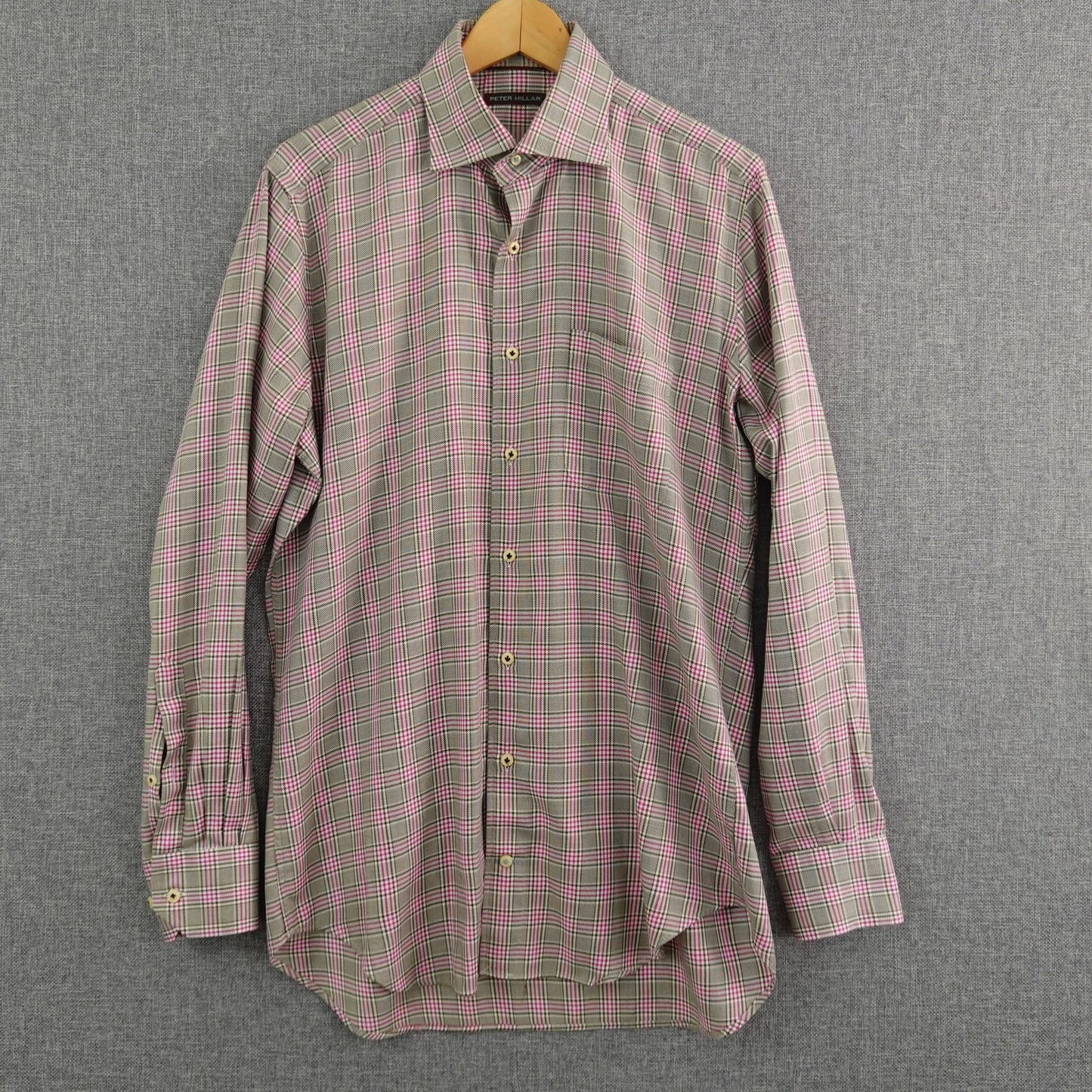 Peter Millar Pink Brown White Plaid Dress Shirt - Size M