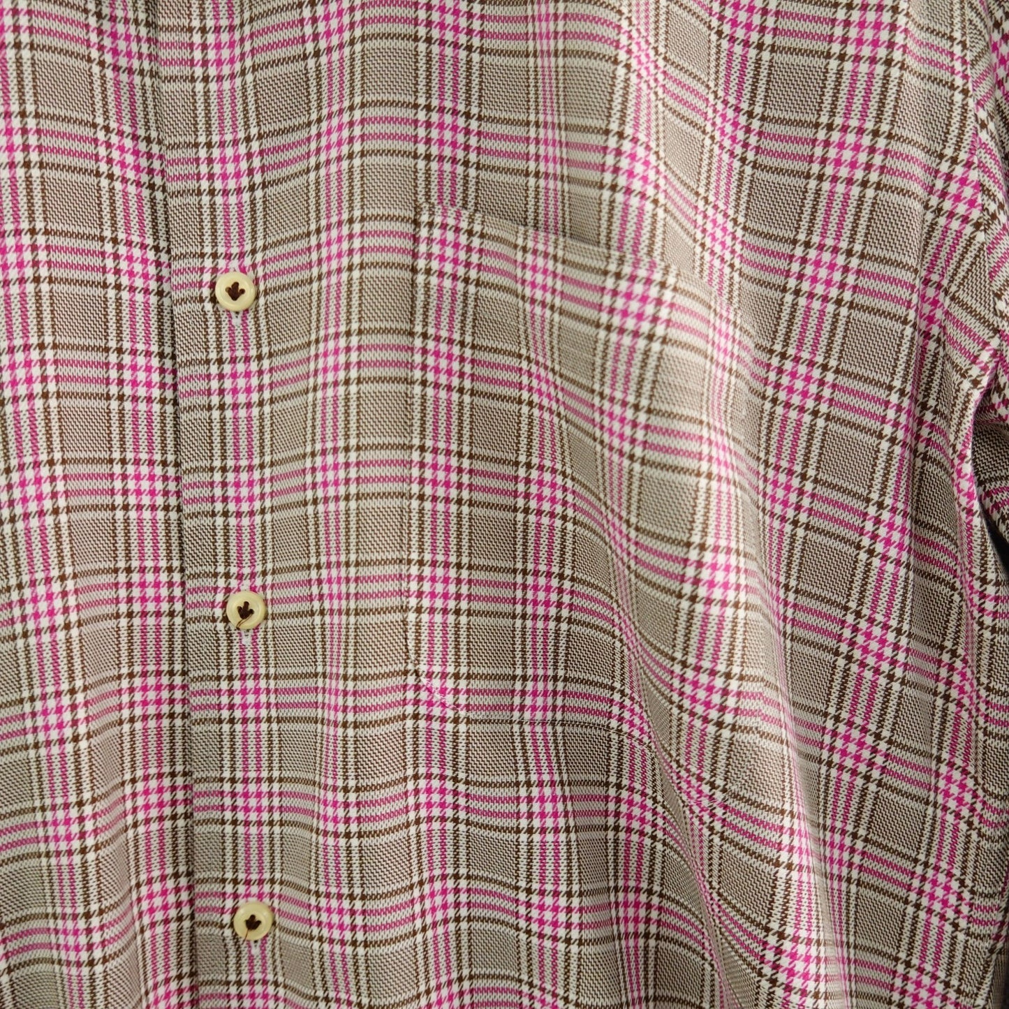 Peter Millar Pink Brown White Plaid Dress Shirt - Size M